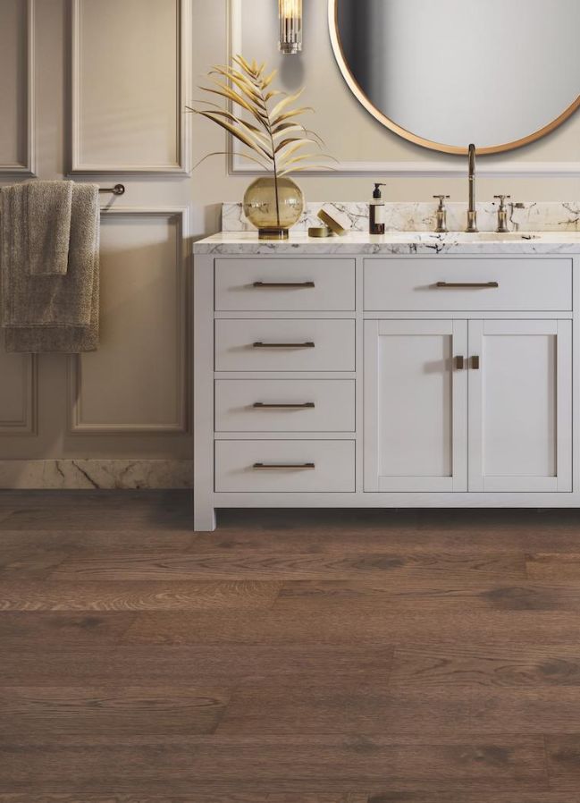 hardwood flooring in a elegant bathroom